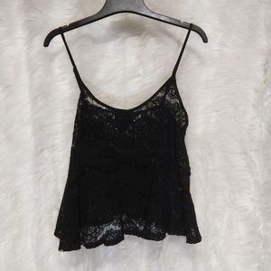 BY&BY Black Nylon crochet detailing crop top